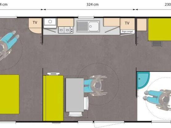Confort Calypso 30m² - 2 Schlafzimmer - Klimaanlage - behindertengerecht