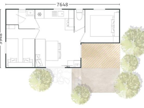 Mobilheim ~28m² - PREMIUM - Vue mer - 2 Schlafzimmer + Klimaanlage