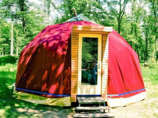 Dôme géodésique au Calme entouré par les bois