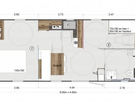 Mobile-home PREMIUM adapted to the people with reduced mobility - 33m² - 2 bedrooms + A/C