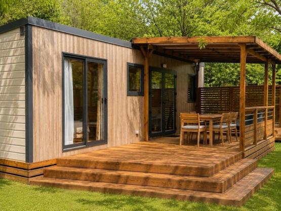 NEW// Mobil-home Oasis Premium 37m² - 3 chambres + Terrasse couverte + Tv + LV + Clim + Plancha