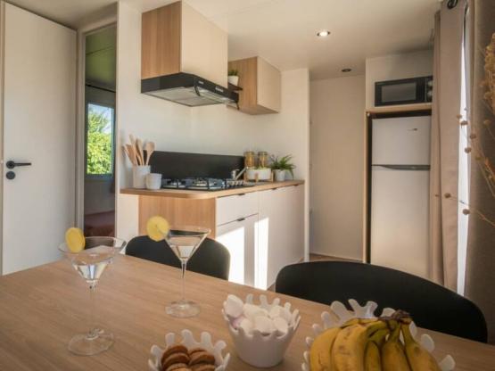 Mobilheim -29 m², airconditioning,  WC, Dusche, Terrasse