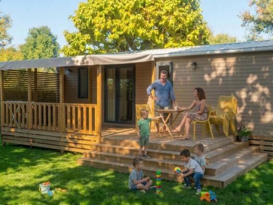 Mobil-home Premium 40m² 3 chambres + Terrasse semi-couverte + TV + LV + Clim