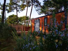 Mobil-home MALAGA BOIS 27m² - 2 chambres  - 4/6 pers, terrasse bois semi couverte